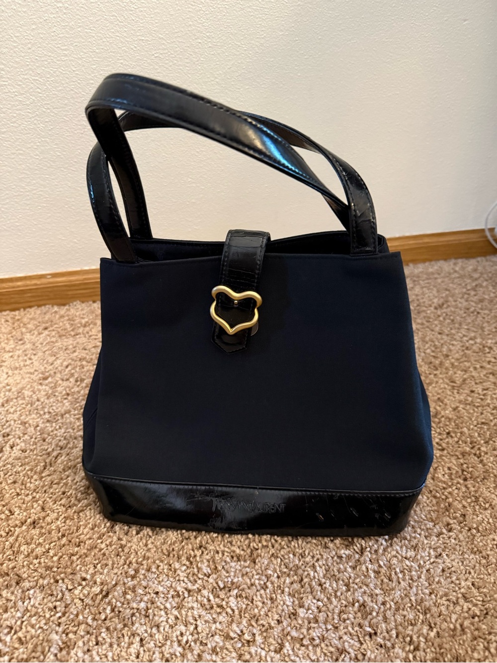 Yves Saint Laurent Black Shoulder Bag with Gold Heart Clasp